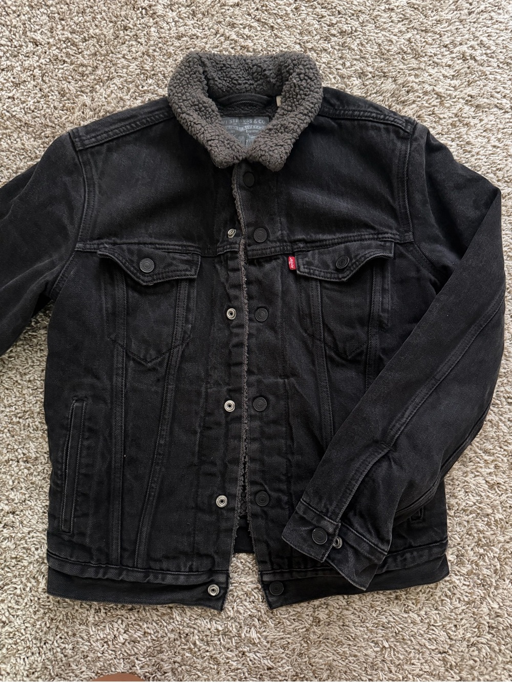 Levi's Black Denim Sherpa Collar Trucker Jacket